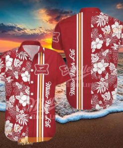 Miller High Life Funny Hawaiian Shirt White Flowers Stripes Gift For Beach Lovers