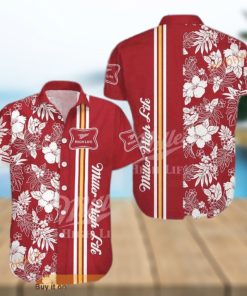 Miller High Life Funny Hawaiian Shirt White Flowers Stripes Gift For Beach Lovers