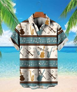 Music Rhythm Prints Repeating Stripes Pocket Hawaiian Shirt Oversized Vacation Shirt