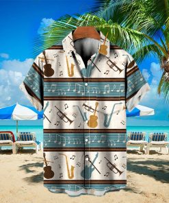 Music Rhythm Prints Repeating Stripes Pocket Hawaiian Shirt Oversized Vacation Shirt