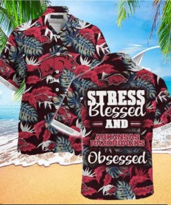 NCAA Arkansas Razorbacks Hawaiian Shirt Summer Aloha Stress Blessed Obsessed hawaiian shirt