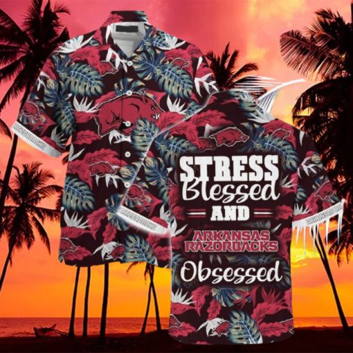 NCAA Arkansas Razorbacks Hawaiian Shirt Summer Aloha Stress Blessed Obsessed hawaiian shirt