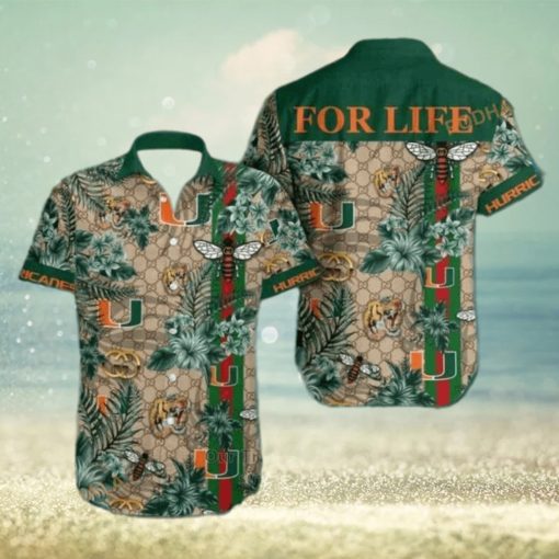 NCAA Miami Hurricanes Hawaiian Shirt Gucci Parody Tropical Flower Pattern