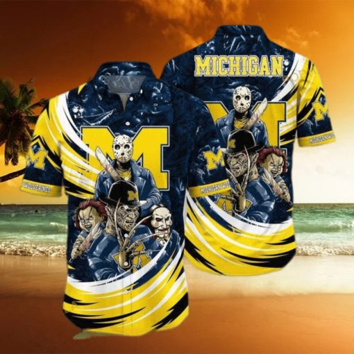 NCAA Michigan Wolverines Hawaiian Shirt Freddy Krueger Jason Voorhees Chucky