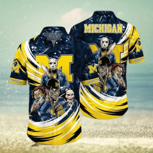 NCAA Michigan Wolverines Hawaiian Shirt Freddy Krueger Jason Voorhees Chucky