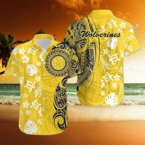 NCAA Michigan Wolverines Hawaiian Shirt Turtle Samoan Pattern