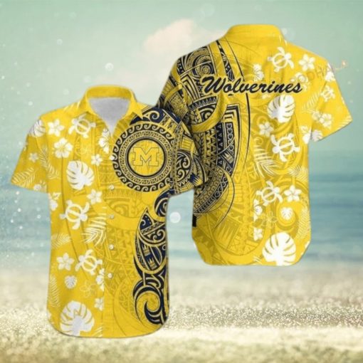 NCAA Michigan Wolverines Hawaiian Shirt Turtle Samoan Pattern