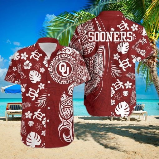 NCAA Oklahoma Sooners Hawaiian Shirt Turtle Tropical Palm Leaves Samoan Pattern