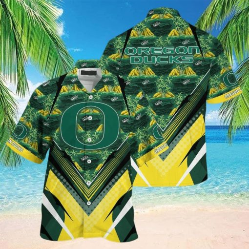 NCAA Oregon Ducks Hawaiian Shirt Palm Trees And Mountains Gift For Beach Trip