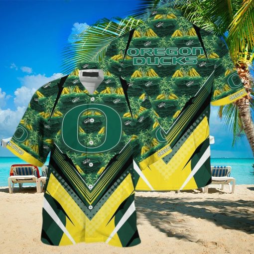 NCAA Oregon Ducks Hawaiian Shirt Palm Trees And Mountains Gift For Beach Trip