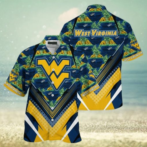 NCAA Virginia Mountaineers Hawaiian Shirt Palm Trees And Mountains Best Beach Gift hawaiian shirt