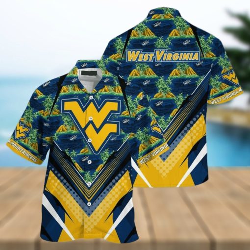 NCAA Virginia Mountaineers Hawaiian Shirt Palm Trees And Mountains Best Beach Gift hawaiian shirt