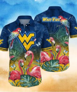 NCAA West Virginia Mountaineers WVU Hawaiian Shirt Pink Flamingo And Palm Leaves