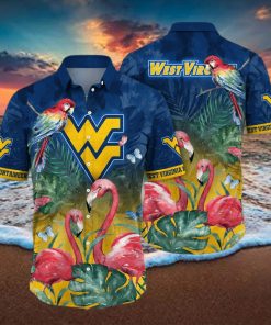 NCAA West Virginia Mountaineers WVU Hawaiian Shirt Pink Flamingo And Palm Leaves