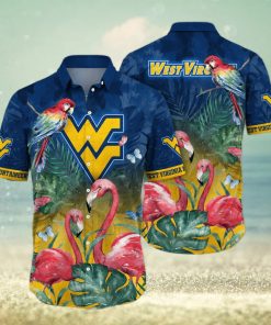 NCAA West Virginia Mountaineers WVU Hawaiian Shirt Pink Flamingo And Palm Leaves