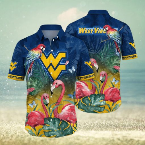 NCAA West Virginia Mountaineers WVU Hawaiian Shirt Pink Flamingo And Palm Leaves