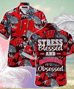 NCAA Wisconsin Badgers Hawaiian Shirt Stress Blessed Obsessed hawaiian shirt