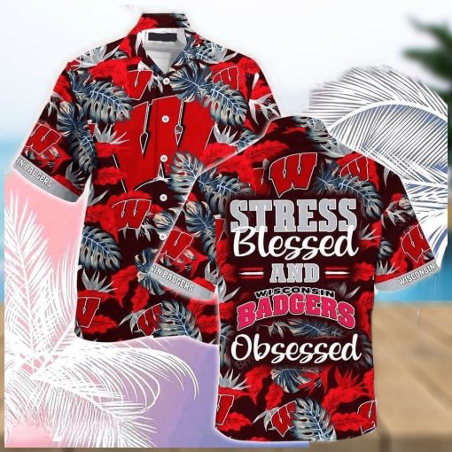 NCAA Wisconsin Badgers Hawaiian Shirt Stress Blessed Obsessed hawaiian shirt