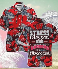 NCAA Wisconsin Badgers Hawaiian Shirt Stress Blessed Obsessed