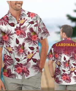 NFL Arizona Cardinals Hawaiian Shirt White Aloha Pink Hibiscus Flower Gift For Football Fans