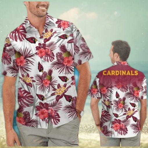 NFL Arizona Cardinals Hawaiian Shirt White Aloha Pink Hibiscus Flower Gift For Football Fans