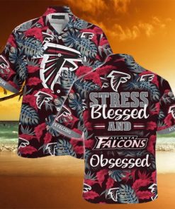 NFL Atlanta Falcons Hawaiian Shirt Stress Blessed Obsessed Tropical Palm Leaves Pattern