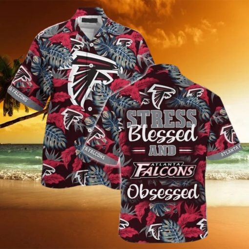 NFL Atlanta Falcons Hawaiian Shirt Stress Blessed Obsessed Tropical Palm Leaves Pattern