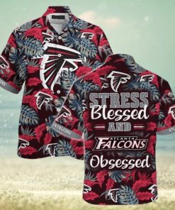 NFL Atlanta Falcons Hawaiian Shirt Stress Blessed Obsessed Tropical Palm Leaves Pattern