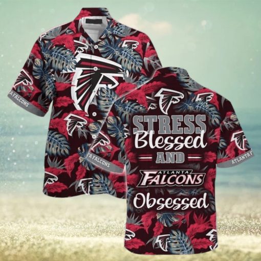 NFL Atlanta Falcons Hawaiian Shirt Stress Blessed Obsessed Tropical Palm Leaves Pattern