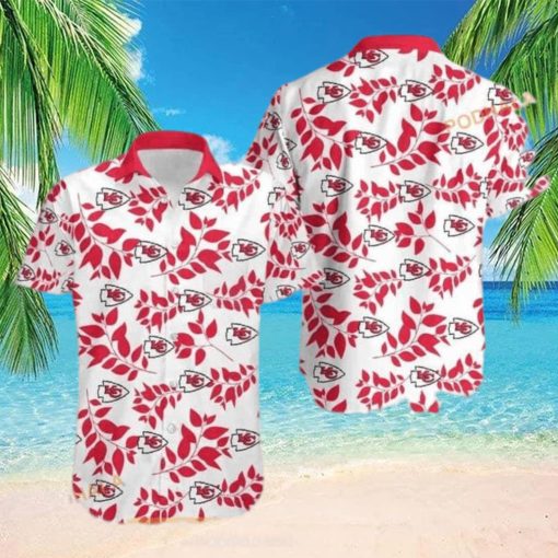 NFL Kansas City Chiefs Hawaiian Shirt Leaves Pattern White Aloha