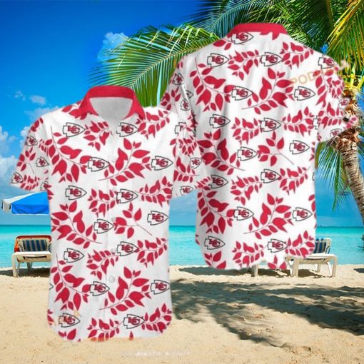 NFL Kansas City Chiefs Hawaiian Shirt Leaves Pattern White Aloha