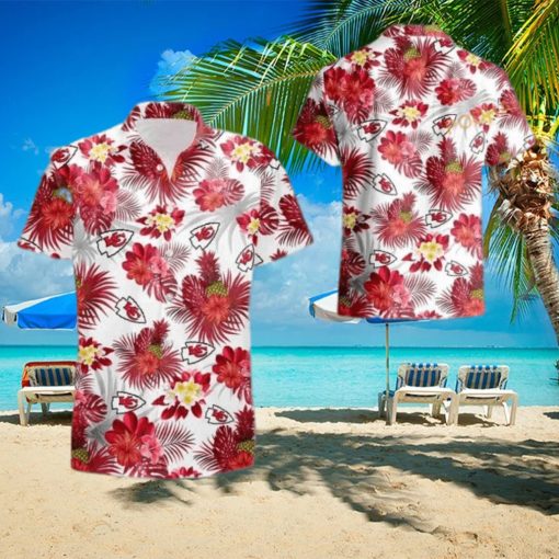 NFL Kansas City Chiefs Hawaiian Shirt Tropical Flower Pattern On White Theme