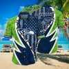 3D Tropical Blue Floral Leaves Short Sleeve Summer Beach Hawaiian