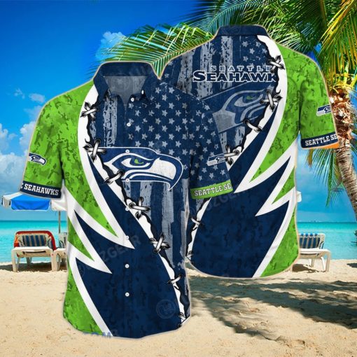 NFL Seattle Seahawks Hawaiian Shirt  Graphic American Flag Print This Summer Best Gift For Fans