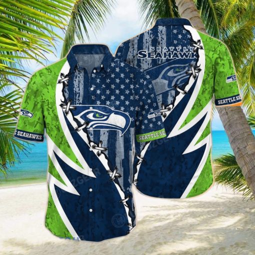 NFL Seattle Seahawks Hawaiian Shirt  Graphic American Flag Print This Summer Best Gift For Fans