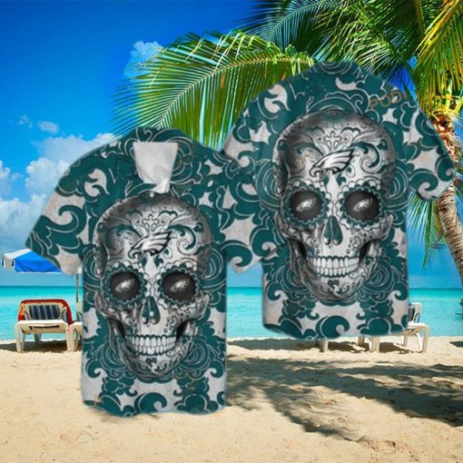 NFL Sugar Skull Philadelphia Eagles Funny Hawaiian Shirt Gift For Sports Dad