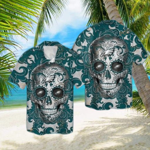 NFL Sugar Skull Philadelphia Eagles Funny Hawaiian Shirt Gift For Sports Dad