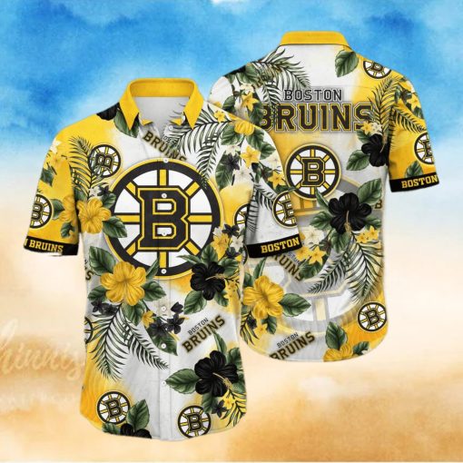 NHL Boston Bruins Hawaiian Shirt Hibiscus Flowers Pattern Beach Gift For Friend