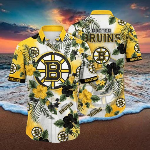 NHL Boston Bruins Hawaiian Shirt Hibiscus Flowers Pattern Beach Gift For Friend