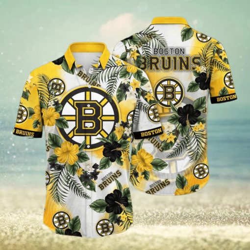 NHL Boston Bruins Hawaiian Shirt Hibiscus Flowers Pattern Beach Gift For Friend