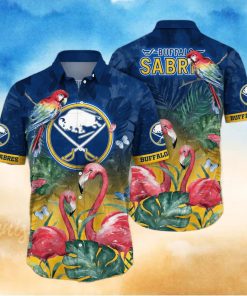 NHL Buffalo Sabres Hawaiian Shirt Pink Flamingo And Palm Leaves