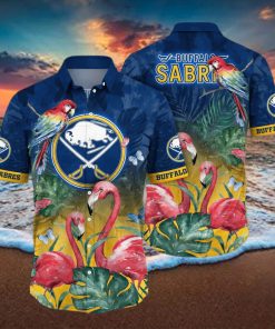 NHL Buffalo Sabres Hawaiian Shirt Pink Flamingo And Palm Leaves