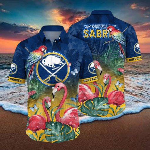 NHL Buffalo Sabres Hawaiian Shirt Pink Flamingo And Palm Leaves