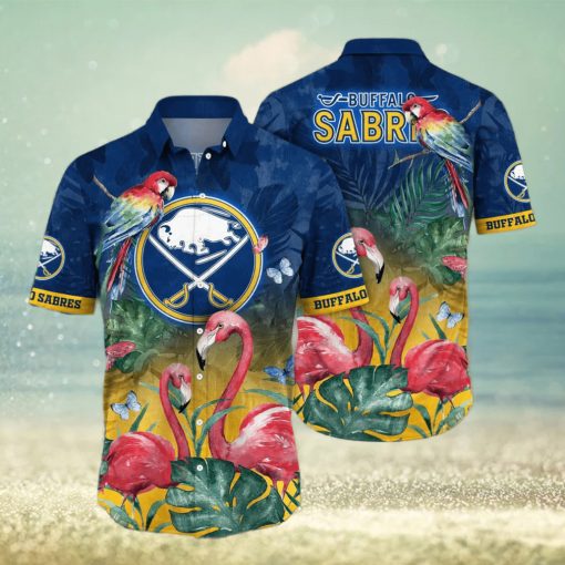 NHL Buffalo Sabres Hawaiian Shirt Pink Flamingo And Palm Leaves