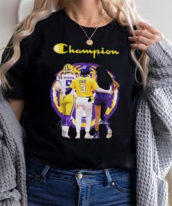 Official Champions Joe Burrow Dylan Crews and Angel Reese LSU Tigers signatures shirt