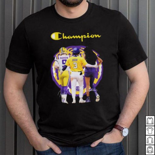 Official Champions Joe Burrow Dylan Crews and Angel Reese LSU Tigers signatures shirt