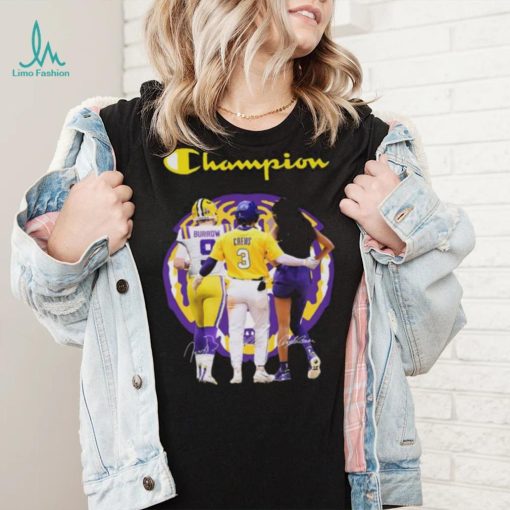 Official Champions Joe Burrow Dylan Crews and Angel Reese LSU Tigers signatures shirt