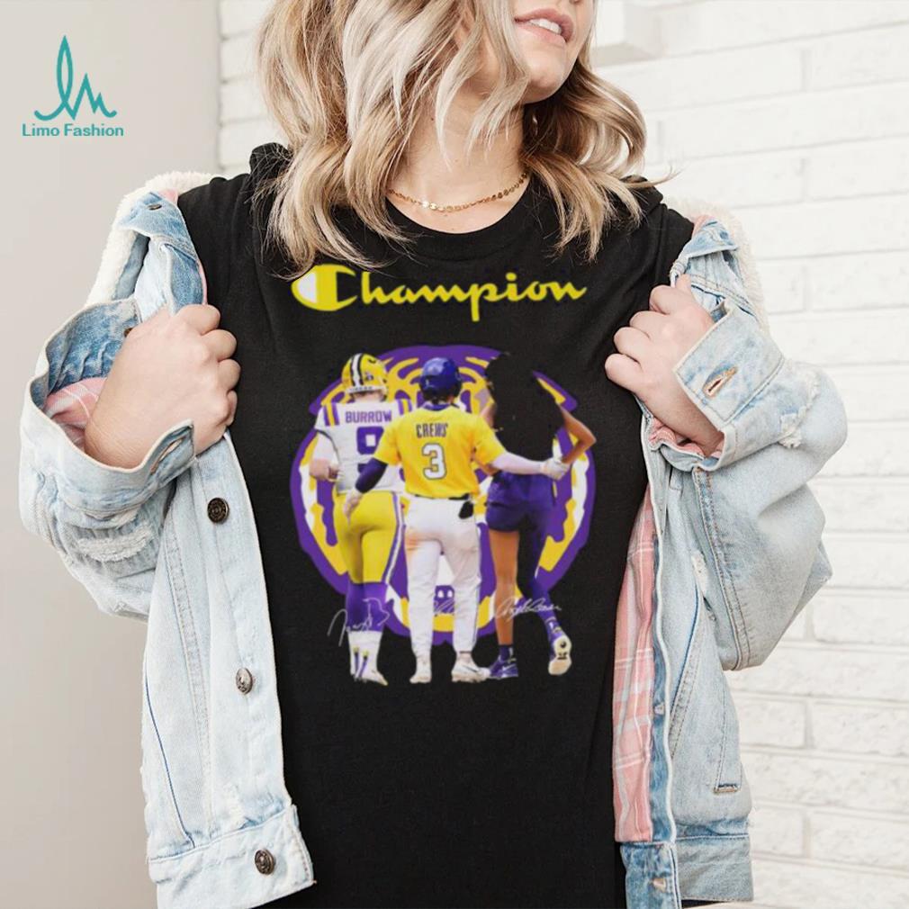 Official Champions Joe Burrow Dylan Crews and Angel Reese LSU Tigers  signatures shirt - Limotees