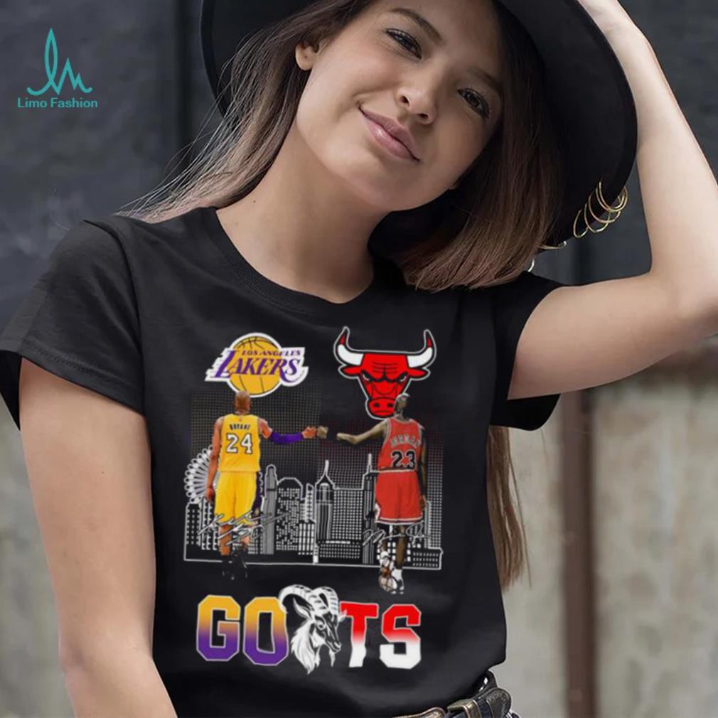 Official Los angeles Lakers Kobe Bryant and chicago bulls michael Jordan  goat signatures 2023 T-shirt, hoodie, tank top, sweater and long sleeve t- shirt