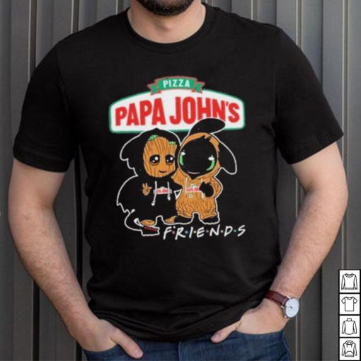 Official baby Groot And Baby Toothless Dragon Friends Pizza Papa John’s T Shirt